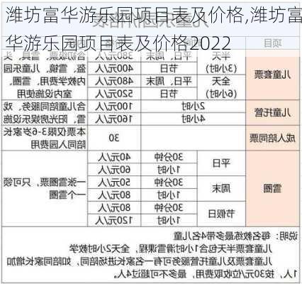 潍坊富华游乐园项目表及价格,潍坊富华游乐园项目表及价格2022