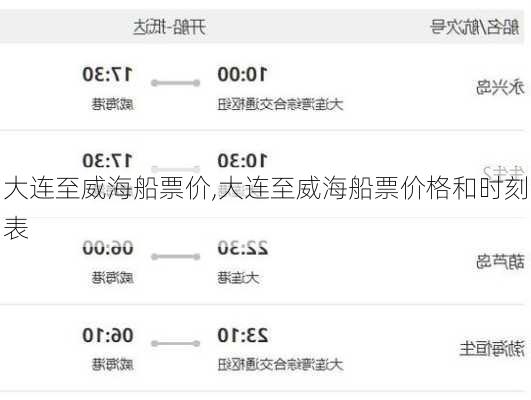 大连至威海船票价,大连至威海船票价格和时刻表