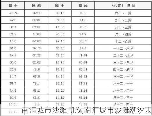 南汇城市沙滩潮汐,南汇城市沙滩潮汐表