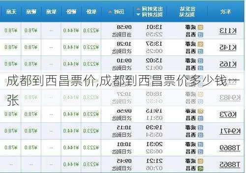成都到西昌票价,成都到西昌票价多少钱一张