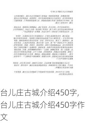 台儿庄古城介绍450字,台儿庄古城介绍450字作文